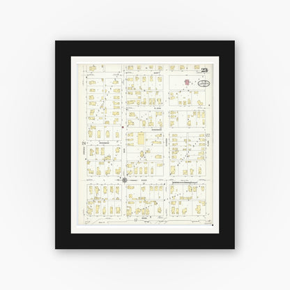 Old map wall art mockup — black gallery frame with white mat — Sanborn Fire Insurance Map from La Porte, La Porte County, Indiana (1912), Sheet #0023
