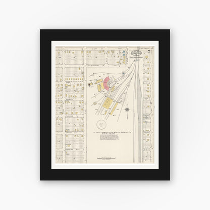 Old map wall art mockup — black gallery frame with white mat — Sanborn Fire Insurance Map from Kingsville, Kleberg County, Texas (1922), Sheet #0007