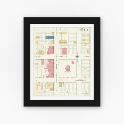 Old map wall art mockup — black gallery frame with white mat — Sanborn Fire Insurance Map from Tulia, Swisher County, Texas (1921), Sheet #0002