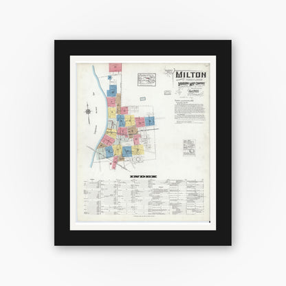 Old map wall art mockup — black gallery frame with white mat — Sanborn Fire Insurance Map from Milton, Northumberland County, Pennsylvania (1918) - Complete Map Set