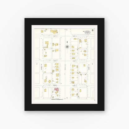 Old map wall art mockup — black gallery frame with white mat — Sanborn Fire Insurance Map from Ontario, San Bernardino County, California (1907), Sheet #0003
