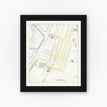 Old map wall art mockup — black gallery frame with white mat — Sanborn Fire Insurance Map from Jefferson, Marion County, Texas (1901), Sheet #0006