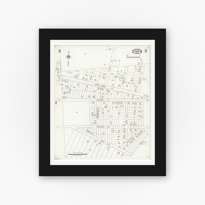 Old map wall art mockup — black gallery frame with white mat — Sanborn Fire Insurance Map from Clementon, Camden County, New Jersey (1924), Sheet #0002