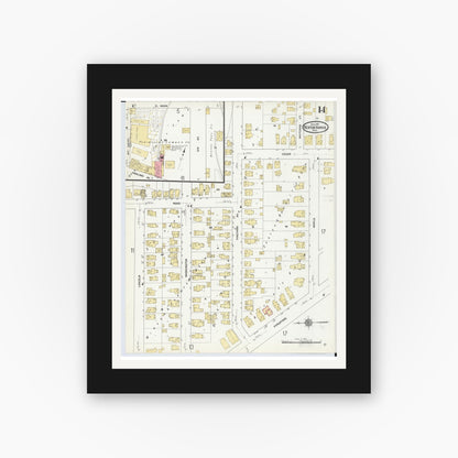 Old map wall art mockup — black gallery frame with white mat — Sanborn Fire Insurance Map from Benton Harbor, Berrien County, Michigan (1911), Sheet #0014