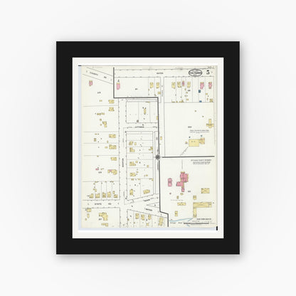 Old map wall art mockup — black gallery frame with white mat — Sanborn Fire Insurance Map from Oak Harbor, Ottawa County, Ohio (1920), Sheet #0005