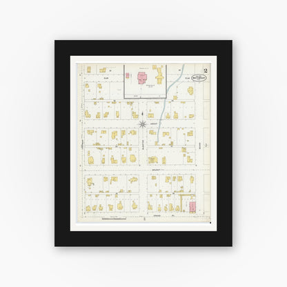 Old map wall art mockup — black gallery frame with white mat — Sanborn Fire Insurance Map from Whitewright, Grayson County, Texas (1905), Sheet #0002