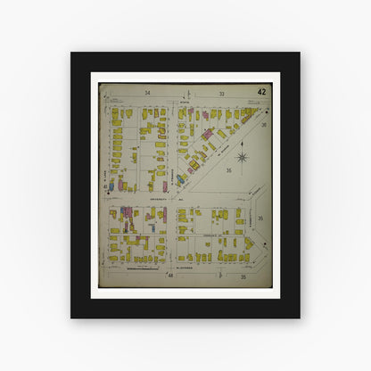 Old map wall art mockup — black gallery frame with white mat — Sanborn Fire Insurance Map from Madison, Dane County, Wisconsin (1908), Sheet #0042