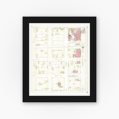 Old map wall art mockup — black gallery frame with white mat — Sanborn Fire Insurance Map from Aledo, Mercer County, Illinois (1913), Sheet #0004