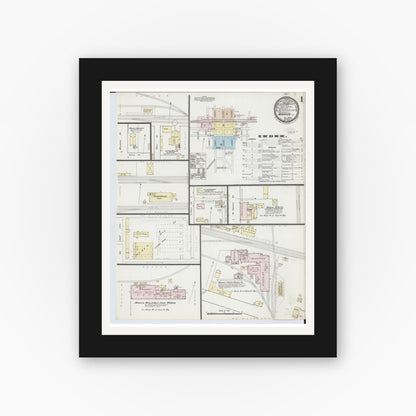 Old map wall art mockup — black gallery frame with white mat — Sanborn Fire Insurance Map from Marion, Marion County, Ohio (1888), Sheet #0001