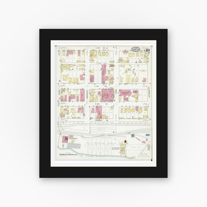 Old map wall art mockup — black gallery frame with white mat — Sanborn Fire Insurance Map from Ironton, Lawrence County, Ohio (1916), Sheet #0010