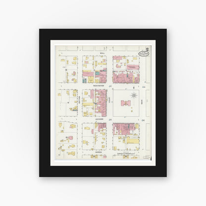 Old map wall art mockup — black gallery frame with white mat — Sanborn Fire Insurance Map from Sullivan, Sullivan County, Indiana (1892), Sheet #0002