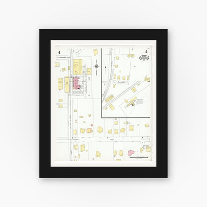 Old map wall art mockup — black gallery frame with white mat — Sanborn Fire Insurance Map from Henderson, Rusk County, Texas (1927), Sheet #0004