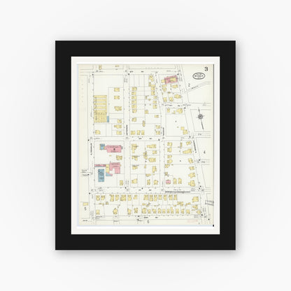 Old map wall art mockup — black gallery frame with white mat — Sanborn Fire Insurance Map from Nyack, Rockland County, New York. (1910), Sheet #0003