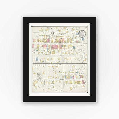 Old map wall art mockup — black gallery frame with white mat — Sanborn Fire Insurance Map from Shullsburg, Lafayette County, Wisconsin (1894) - Complete Map Set