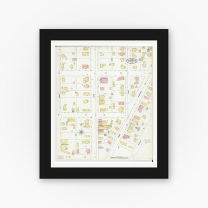 Old map wall art mockup — black gallery frame with white mat — Sanborn Fire Insurance Map from Three Rivers, Saint Joseph County, Michigan (1899), Sheet #0003