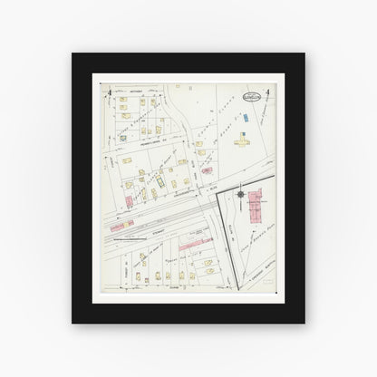 Old map wall art mockup — black gallery frame with white mat — Sanborn Fire Insurance Map from Glen Ellyn, Du Page County, Illinois (1924), Sheet #0004