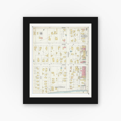 Old map wall art mockup — black gallery frame with white mat — Sanborn Fire Insurance Map from Belvidere, Boone County, Illinois (1897), Sheet #0007