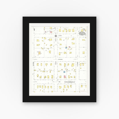 Old map wall art mockup — black gallery frame with white mat — Sanborn Fire Insurance Map from Hawarden, Sioux County, Iowa (1924), Sheet #0007