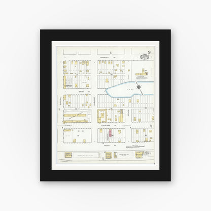 Old map wall art mockup — black gallery frame with white mat — Sanborn Fire Insurance Map from Electra, Wichita County, Texas (1919), Sheet #0009