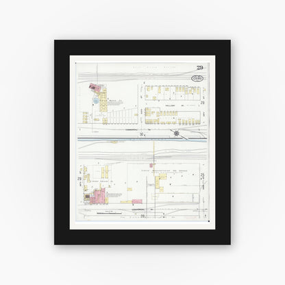Old map wall art mockup — black gallery frame with white mat — Sanborn Fire Insurance Map from Cairo, Alexander County, Illinois (1914), Sheet #0029