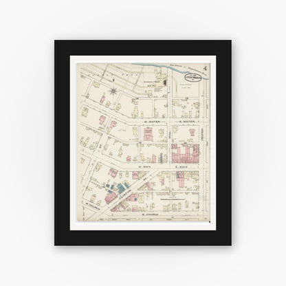 Old map wall art mockup — black gallery frame with white mat — Sanborn Fire Insurance Map from Lock Haven, Clinton County, Pennsylvania (1885), Sheet #0004