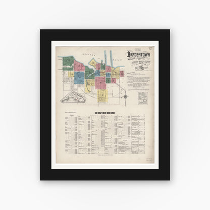 Old map wall art mockup — black gallery frame with white mat — Sanborn Fire Insurance Map from Bradentown, Manatee County, Florida (1922), Sheet #0001