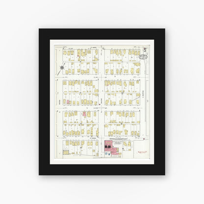Old map wall art mockup — black gallery frame with white mat — Sanborn Fire Insurance Map from Peru, Miami County, Indiana (1920), Sheet #0005
