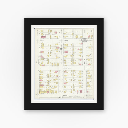 Old map wall art mockup — black gallery frame with white mat — Sanborn Fire Insurance Map from Upper Sandusky, Wyandot County, Ohio (1911), Sheet #0003