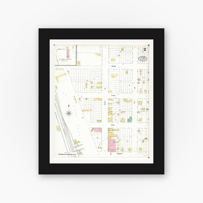 Old map wall art mockup — black gallery frame with white mat — Sanborn Fire Insurance Map from Elma, Howard County, Iowa (1905), Sheet #0002