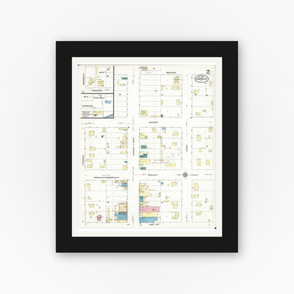 Old map wall art mockup — black gallery frame with white mat — Sanborn Fire Insurance Map from Humboldt, Humboldt County, Iowa (1909), Sheet #0002