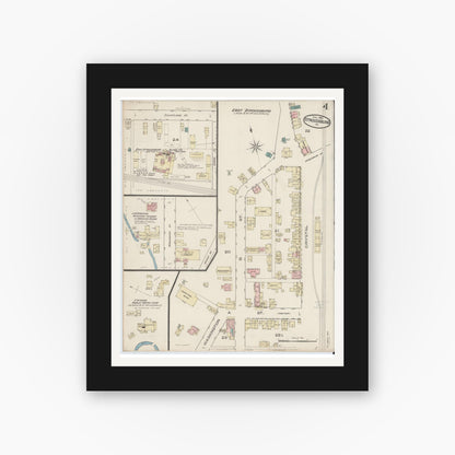 Old map wall art mockup — black gallery frame with white mat — Sanborn Fire Insurance Map from Stroudsburg, Monroe County, Pennsylvania (1885), Sheet #0004