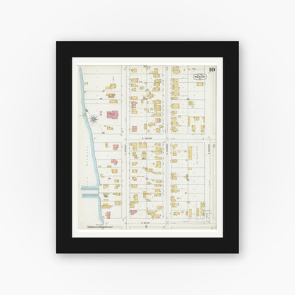 Old map wall art mockup — black gallery frame with white mat — Sanborn Fire Insurance Map from Madison, Dane County, Wisconsin (1902), Sheet #0010