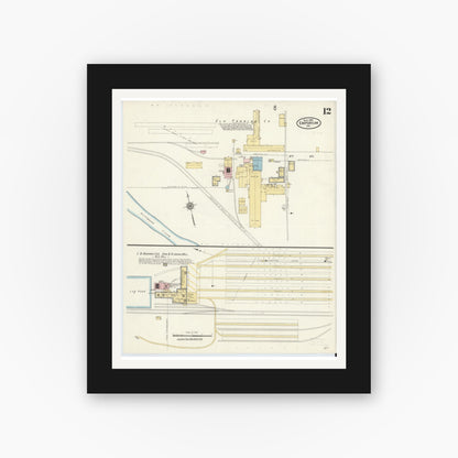 Old map wall art mockup — black gallery frame with white mat — Sanborn Fire Insurance Map from Emporium, Cameron County, Pennsylvania (1909), Sheet #0012