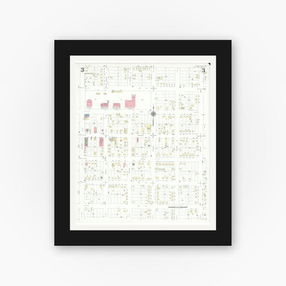 Old map wall art mockup — black gallery frame with white mat — Sanborn Fire Insurance Map from Levelland, Hockley County, Texas (1942), Sheet #0003