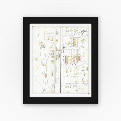 Old map wall art mockup — black gallery frame with white mat — Sanborn Fire Insurance Map from Viroqua, Vernon County, Wisconsin (1911), Sheet #0005