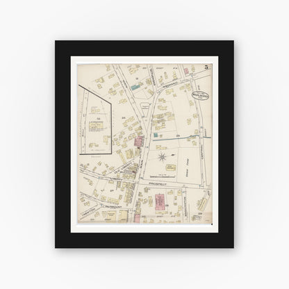 Old map wall art mockup — black gallery frame with white mat — Sanborn Fire Insurance Map from Marlborough, Middlesex County, Massachusetts (1885), Sheet #0005