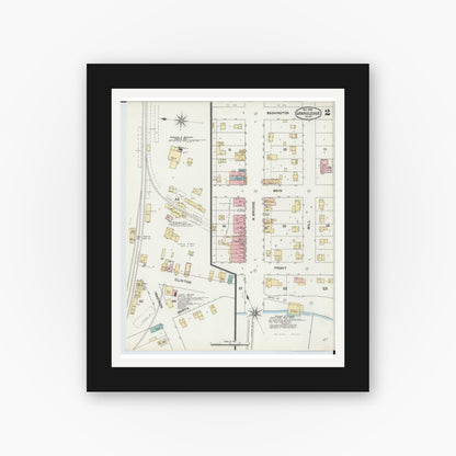 Old map wall art mockup — black gallery frame with white mat — Sanborn Fire Insurance Map from Grand Ledge, Eaton County, Michigan (1892), Sheet #0002