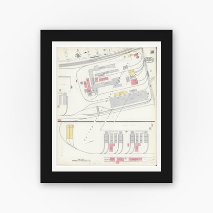 Old map wall art mockup — black gallery frame with white mat — Sanborn Fire Insurance Map from Duquesne, Allegheny County, Pennsylvania (1907), Sheet #0018
