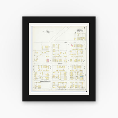 Old map wall art mockup — black gallery frame with white mat — Sanborn Fire Insurance Map from Portsmouth, Scioto County, Ohio (1904), Sheet #0003