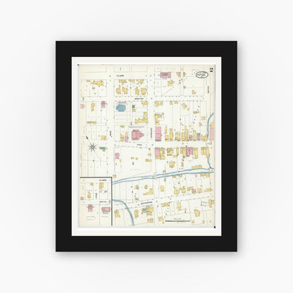 Old map wall art mockup — black gallery frame with white mat — Sanborn Fire Insurance Map from Potosi, Washington County, Missouri (1908), Sheet #0002