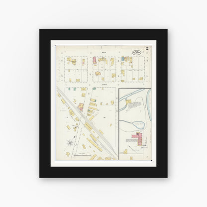 Old map wall art mockup — black gallery frame with white mat — Sanborn Fire Insurance Map from Palmyra, Jefferson County, Wisconsin (1898), Sheet #0002