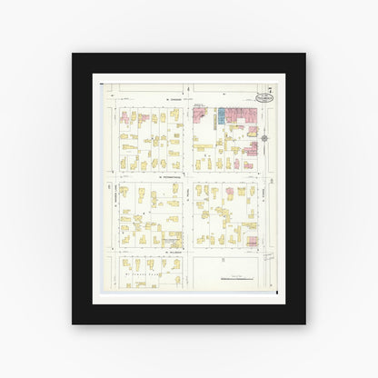 Old map wall art mockup — black gallery frame with white mat — Sanborn Fire Insurance Map from Tecumseh, Lenawee County, Michigan (1912), Sheet #0007