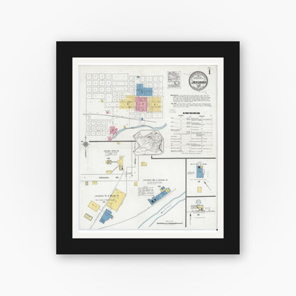 Old map wall art mockup — black gallery frame with white mat — Sanborn Fire Insurance Map from Jacksboro, Jack County, Texas (1921), Sheet #0001