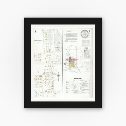 Old map wall art mockup — black gallery frame with white mat — Sanborn Fire Insurance Map from Grays Lake, Lake County, Illinois (1934), Sheet #0001