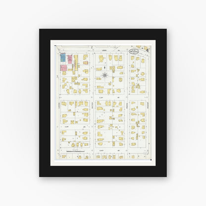 Old map wall art mockup — black gallery frame with white mat — Sanborn Fire Insurance Map from Belvidere, Boone County, Illinois (1904), Sheet #0004