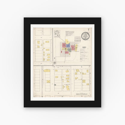Old map wall art mockup — black gallery frame with white mat — Sanborn Fire Insurance Map from Lincoln, Placer County, California (1910) - Complete Map Set
