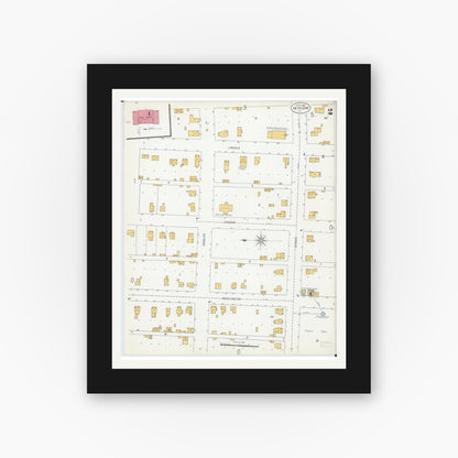 Old map wall art mockup — black gallery frame with white mat — Sanborn Fire Insurance Map from Minonk, Woodford County, Illinois (1906), Sheet #0002