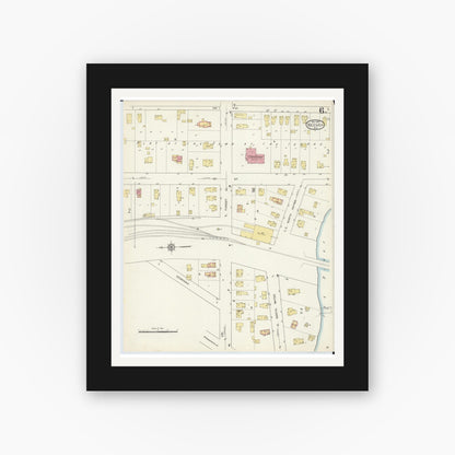 Old map wall art mockup — black gallery frame with white mat — Sanborn Fire Insurance Map from Neenah, Winnebago County, Wisconsin (1913), Sheet #0006