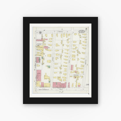 Old map wall art mockup — black gallery frame with white mat — Sanborn Fire Insurance Map from Pittsfield, Berkshire County, Massachusetts (1895), Sheet #0007