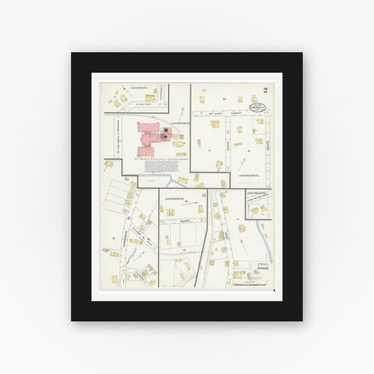 Old map wall art mockup — black gallery frame with white mat — Sanborn Fire Insurance Map from Sparkill, Rockland County, New York (1910), Sheet #0002